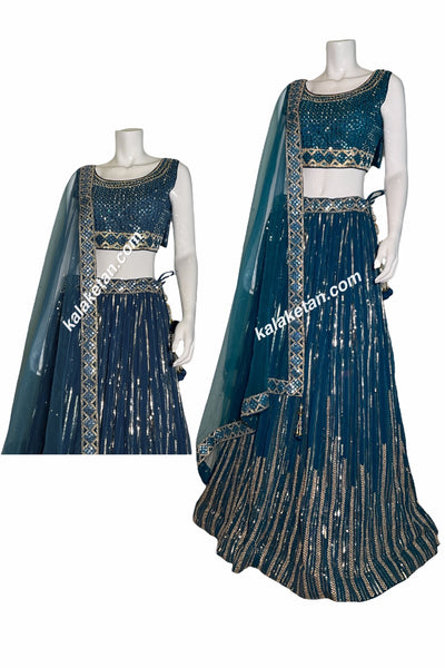 Teal color stunning designer sequins lehenga