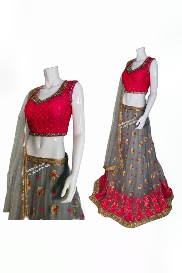 Lehenga pink & grey combination